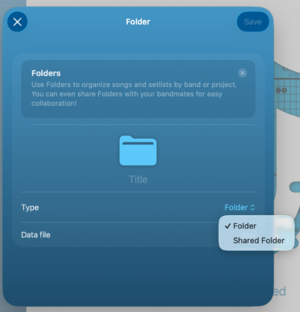 New folder dialog: Title, Type (Folder / Shared Folder).